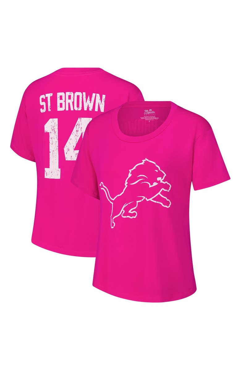 Majestic Threads Women's Majestic Threads Amon-Ra St. Brown Pink Detroit Lions Name & Number T-Shirt, Main, color, Pink