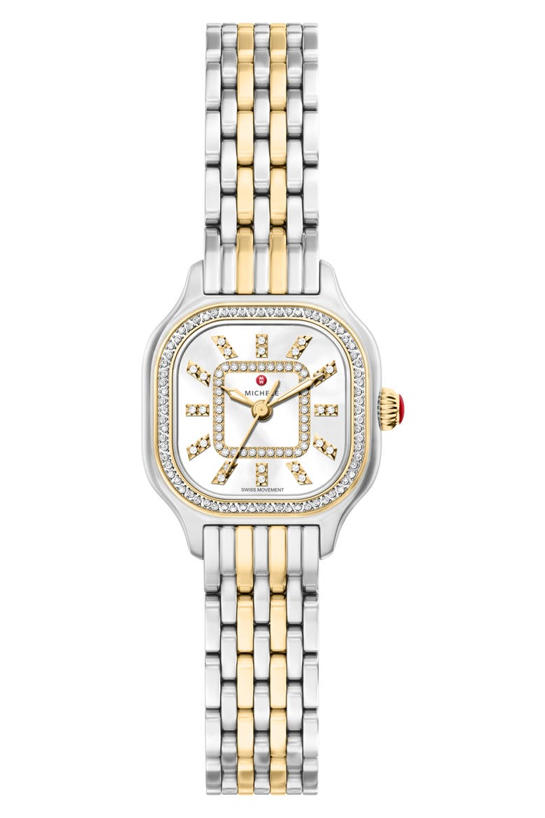 Mini Meggie Mother-of-Pearl & Diamond Bracelet Watch, 23mm x 25mm, Main, color, TWO TONE