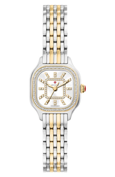 Mini Meggie Mother-of-Pearl & Diamond Bracelet Watch, 23mm x 25mm