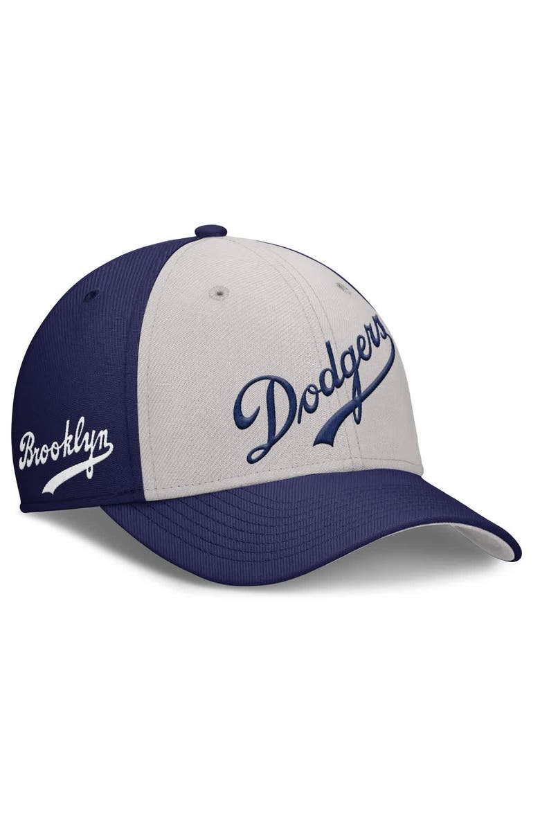 Nike Men's Nike Navy/Gray Brooklyn Dodgers Rise Swoosh Performance Flex Hat, Alternate, color, Navy