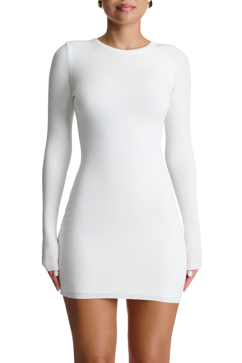 Micro Rib Long Sleeve Body-Con Minidress, Alternate, color, WHITE
