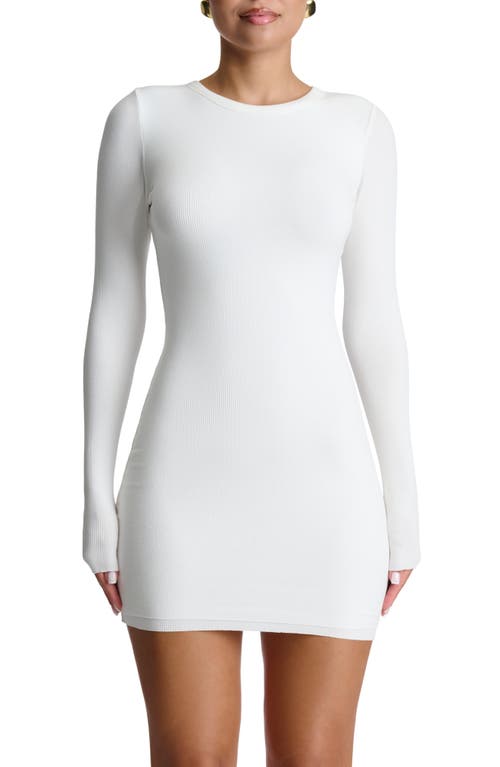 Shop Naked Wardrobe Micro Rib Long Sleeve Body-con Minidress In White
