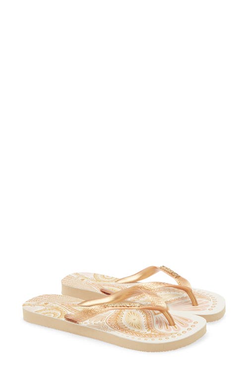 Havaianas X Farm Rio Papillon Flip Flop In Golden