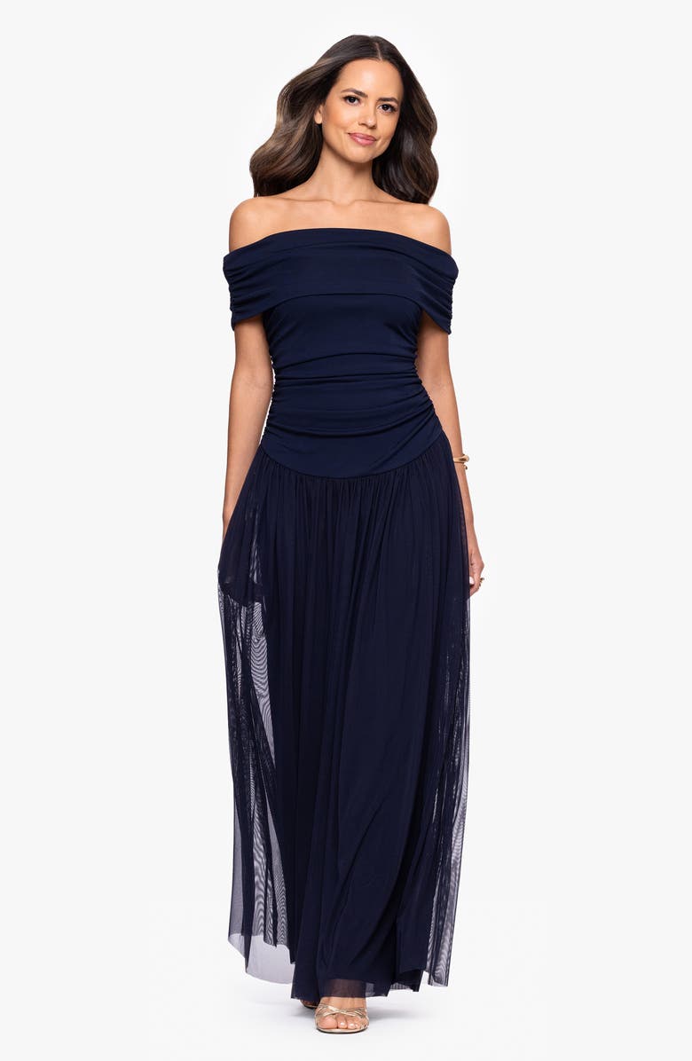 Betsy & Adam Mixed Media Off the Shoulder Gown, Alternate, color, 