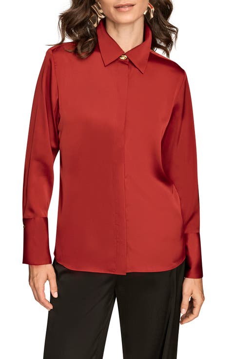 Satin Hidden Button-Up Top