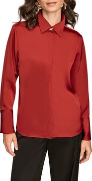 Donna Karan New York Satin Hidden Button-Up Top