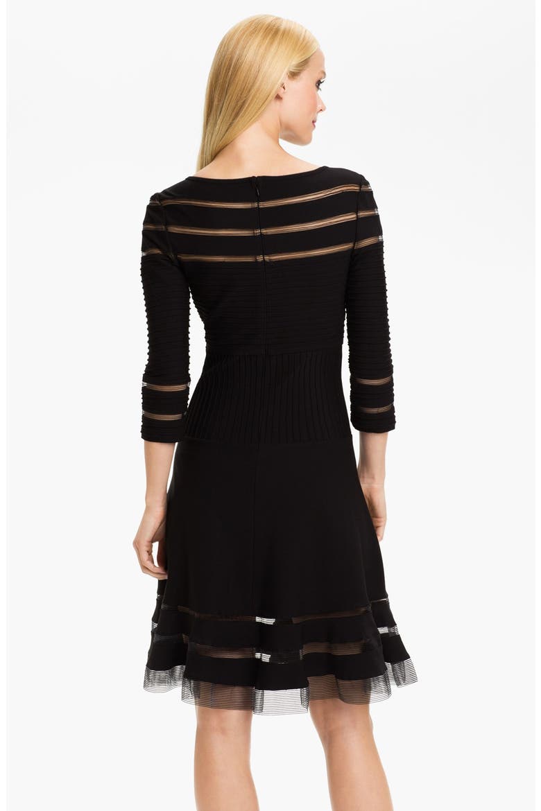Mesh Stripe Fit & Flare Dress, Alternate, color, BLACK