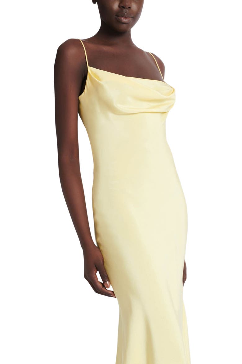 Long strappy dress in silk satin, Alternate, color, yellow