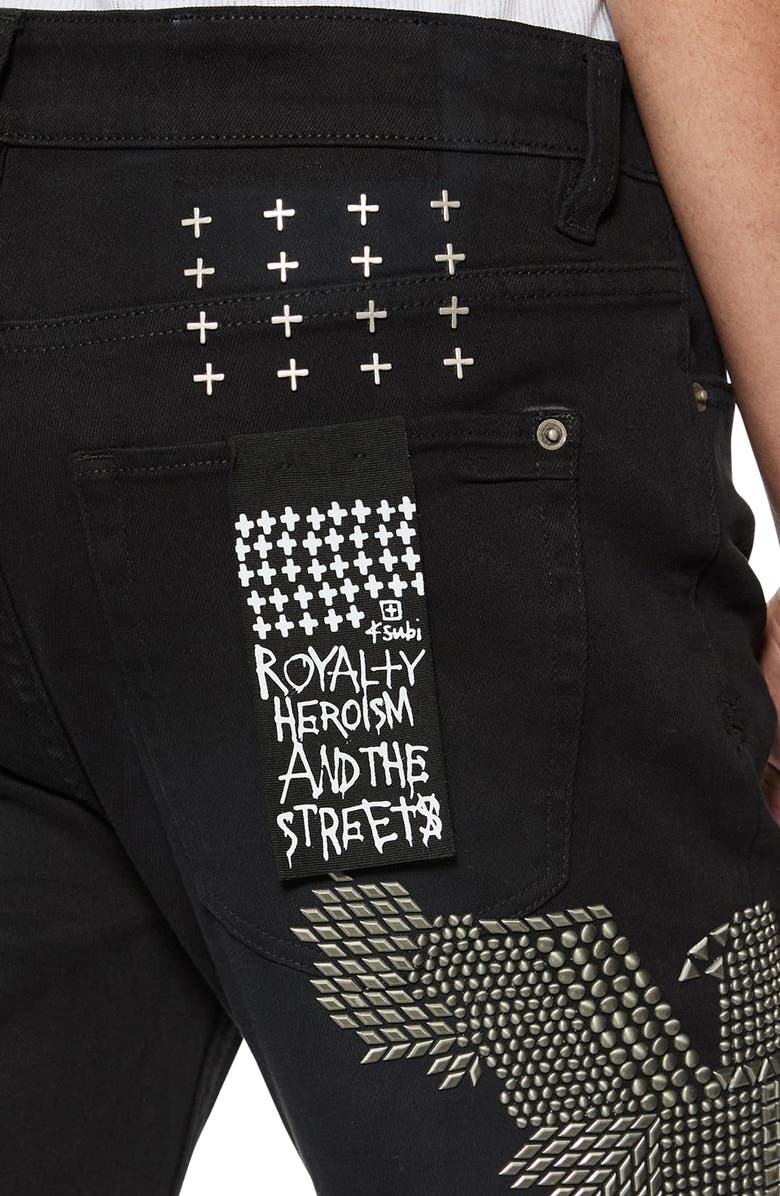 Ksubi Van Winkle Replica Studded Eagle Skinny Jeans, Alternate, color, 