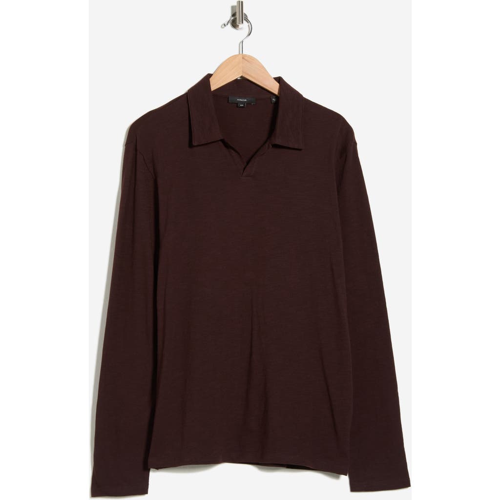 Vince Johnny Collar Long Sleeve Knit Top In Burgundy