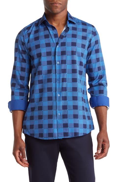 Slim Fit Mixed Plaid Print Performance Dress Shirt