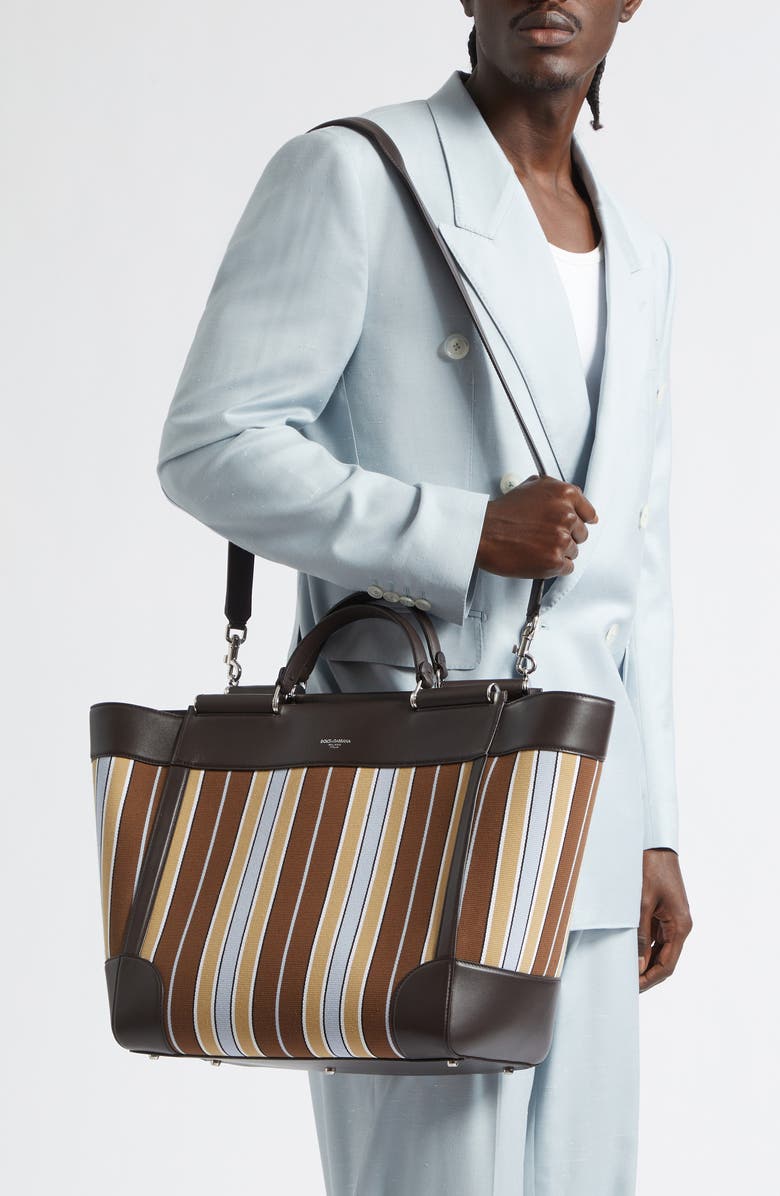 Dolce&Gabbana Sicily Stripe Jacquard Shoulder Bag, Alternate, color, Multicolor Marrone