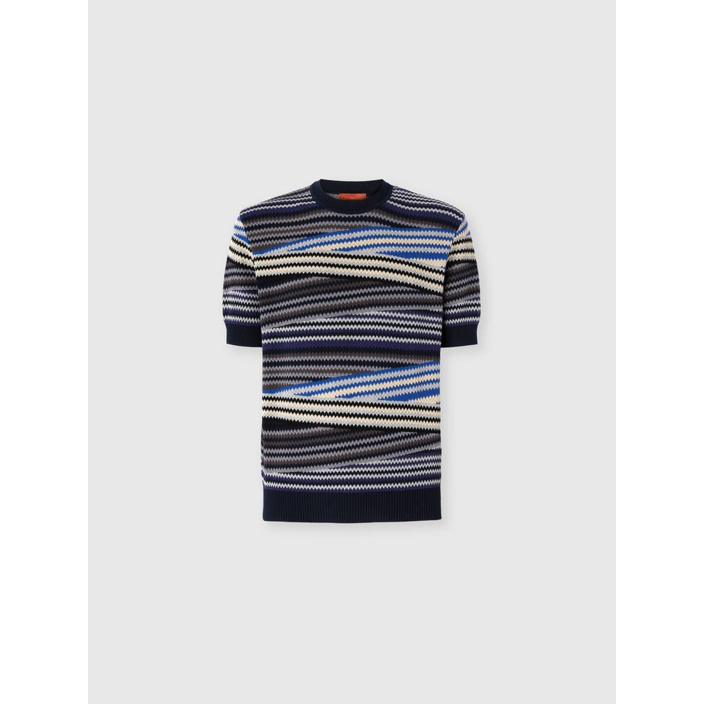Missoni Short Sleeve T-shirt With Striped Micro Zigzag In Blue