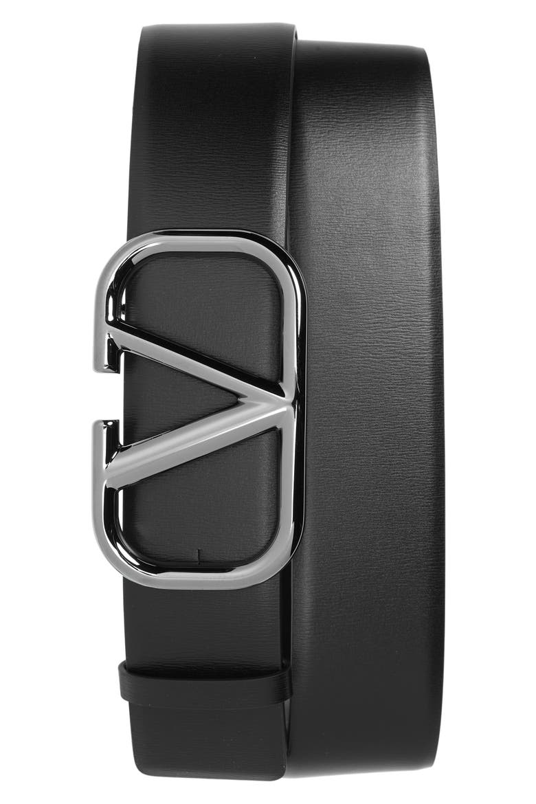 VLOGO Buckle Leather Belt, Main, color, NERO