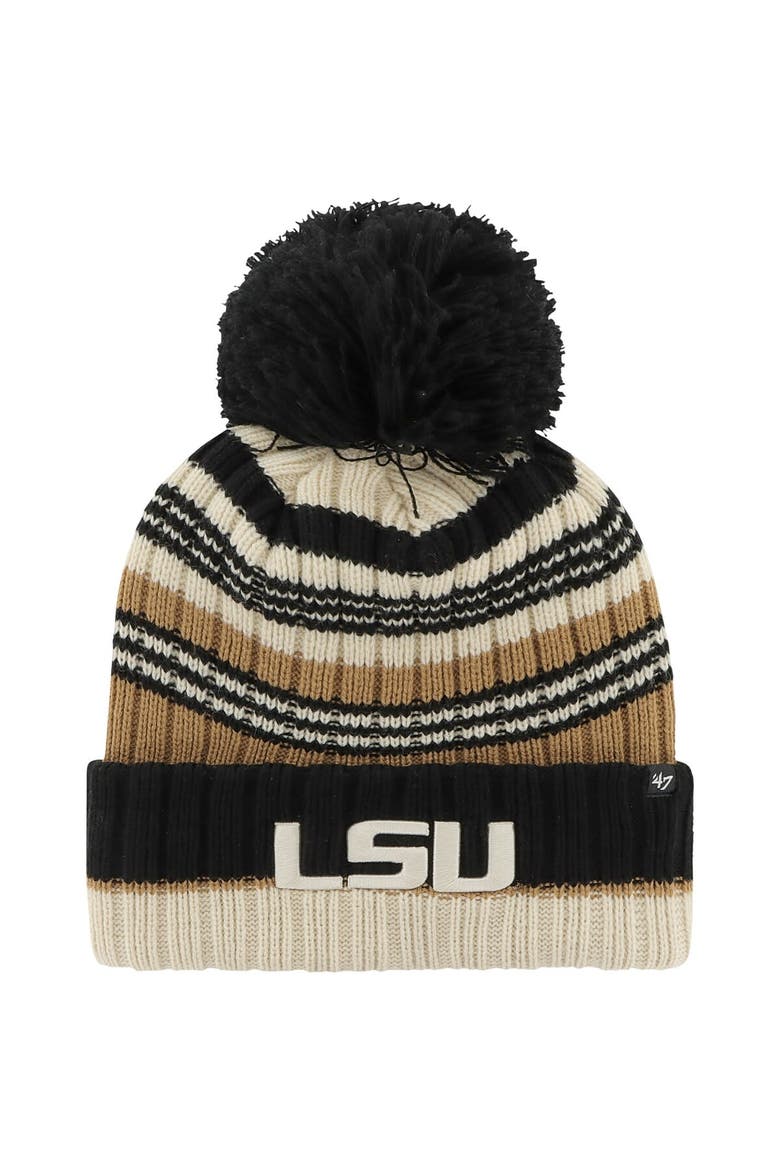 Women's '47 Khaki LSU Tigers Barista Cuffed Knit Hat with Pom, Main, color, Khaki