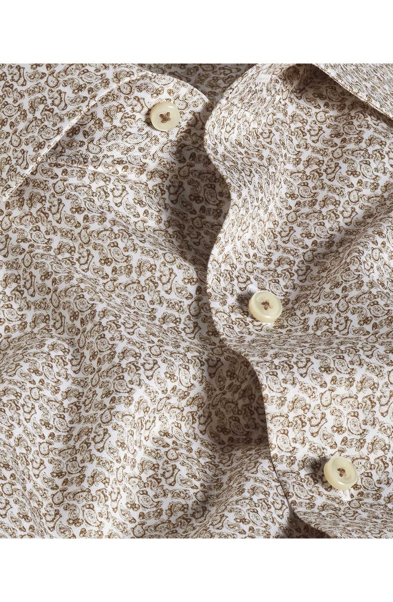 David Donahue Micropaisley Print Cotton Button-Up Shirt, Alternate, color, White/ Dune