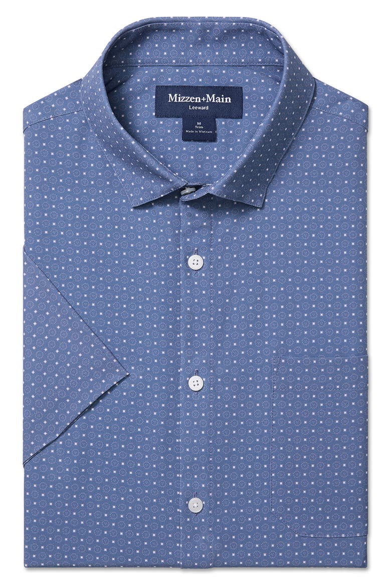 Leeward Trim Fit Short Sleeve Performance Button-Up Shirt, Alternate, color, COASTAL FJORD MEDALLION PRINT