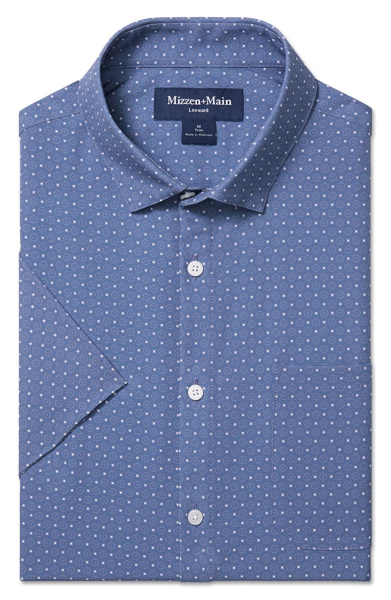 Mizzen+Main Leeward Trim Fit Short Sleeve Performance Button-Up Shirt, Alternate, color, Coastal Fjord Medallion Print