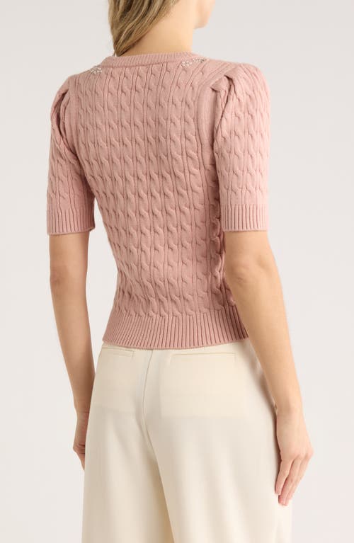 Elie Elie Tahari Jeweled Short Sleeve Sweater In Pink