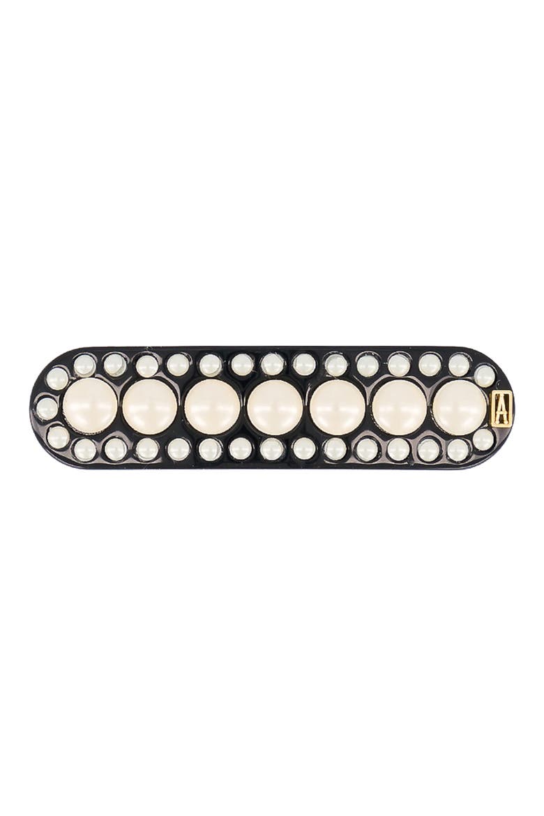 Small Imitation Pearl Barrette, Main, color, BLACK