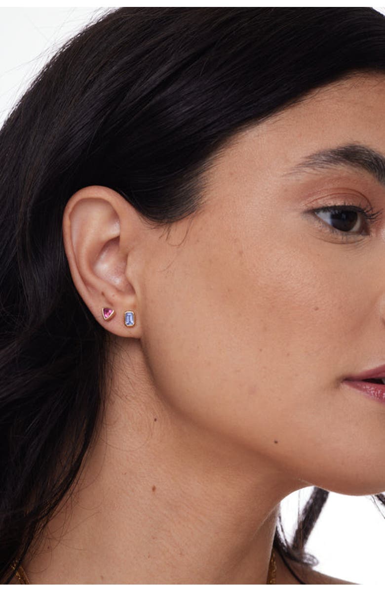 ELLIOT YOUNG 14K Knife Edge Gemstone stud Earrings, Alternate, color, Pink Tourmaline