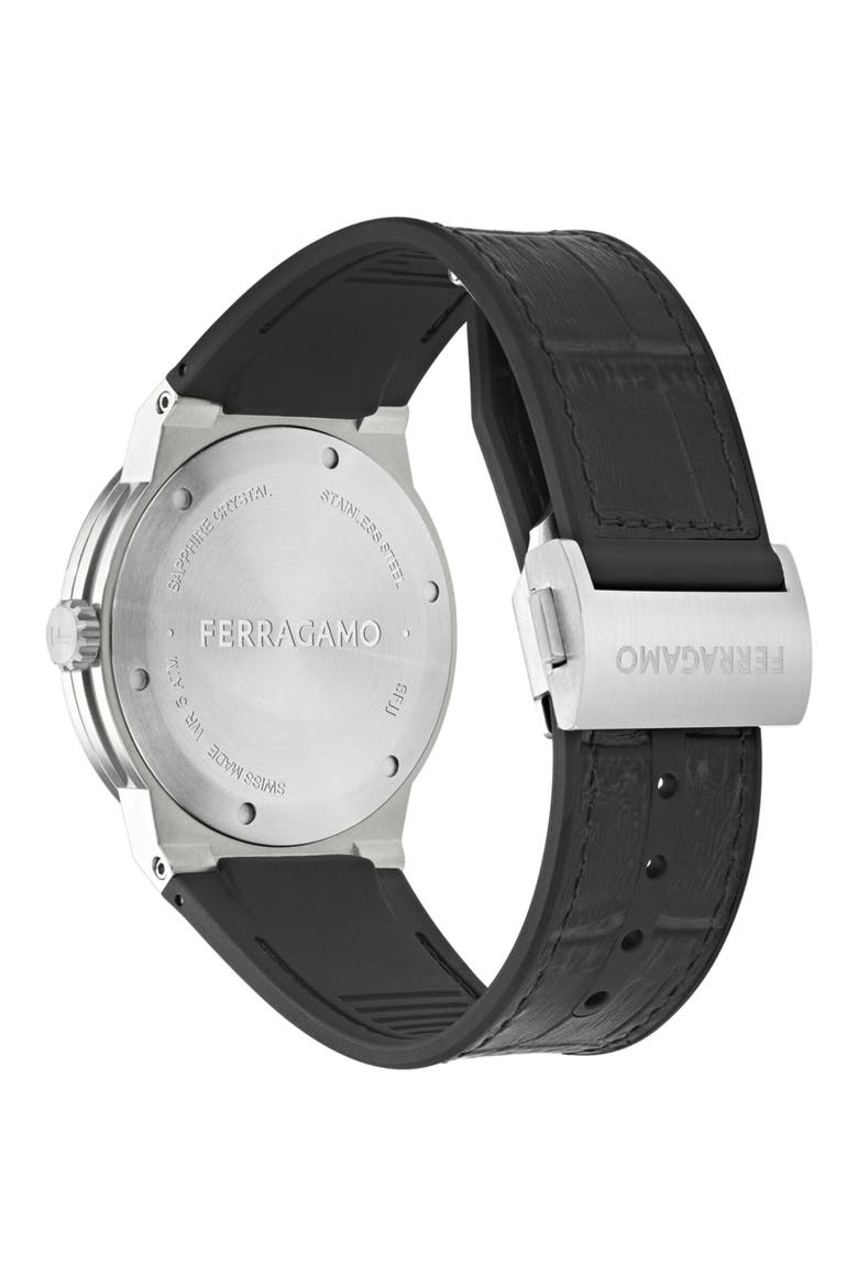 F-80 Classic GMT Leather Strap Watch, 41mm, Alternate, color, STAINLESS STEEL/ BLACK