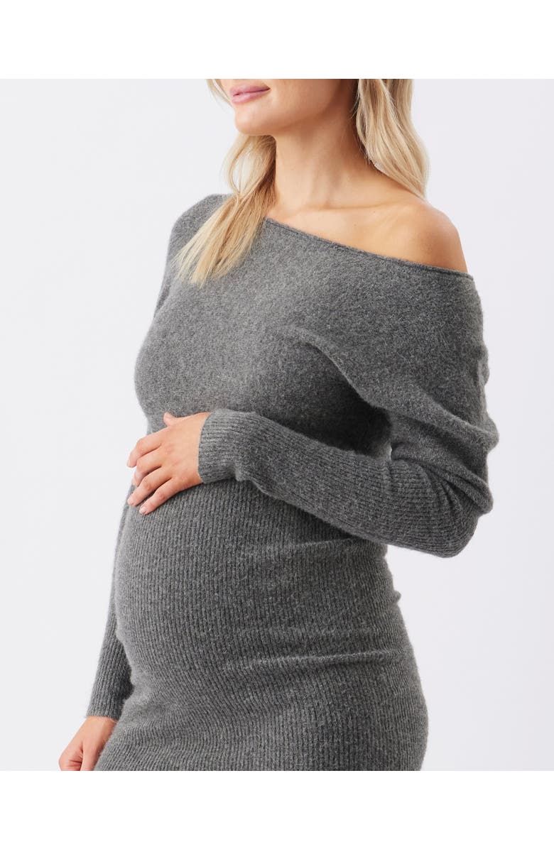 Ripe Maternity Tobie Off Shoulder Knit Dress, Alternate, color, Charcoal Marle