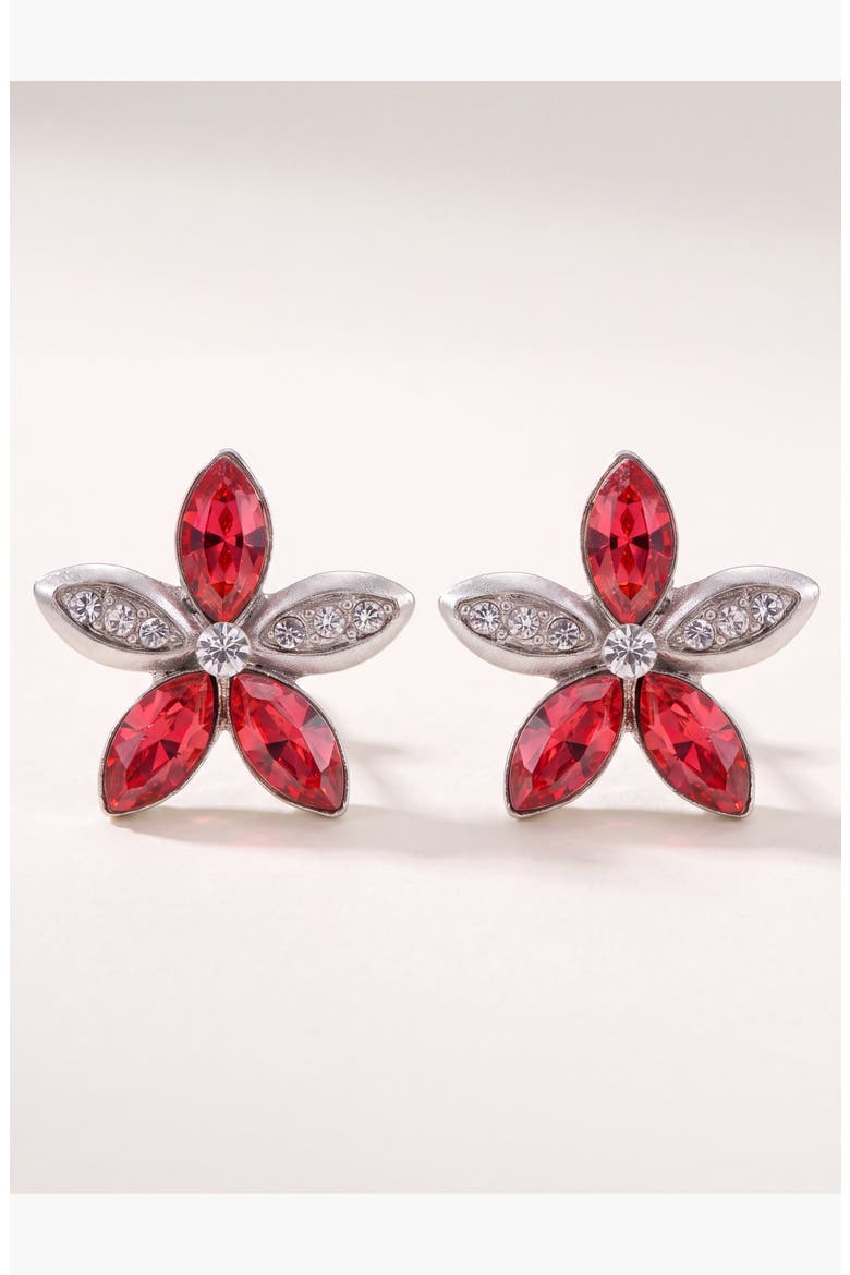 Elegant Crystal Flower Stud Earrings, Main, color, Red