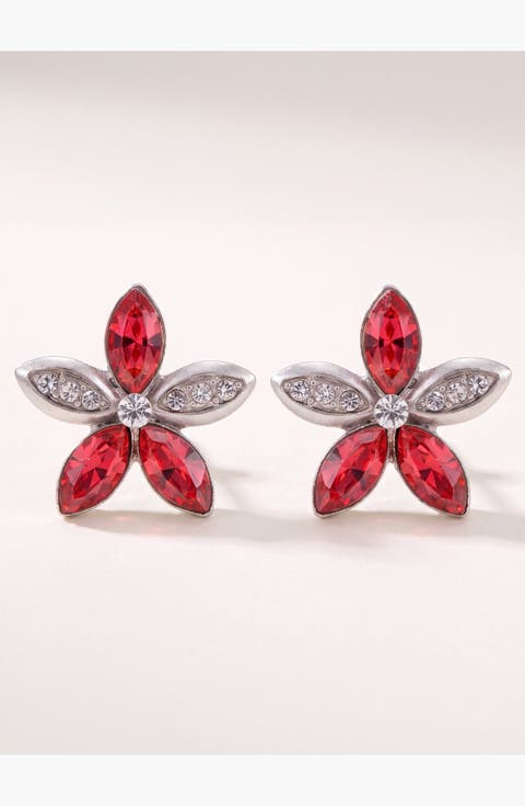Elegant Crystal Flower Stud Earrings