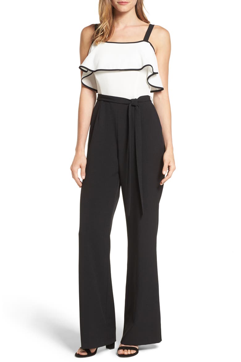 Ruffle Jumpsuit, Main, color, BLACK/ IVORY