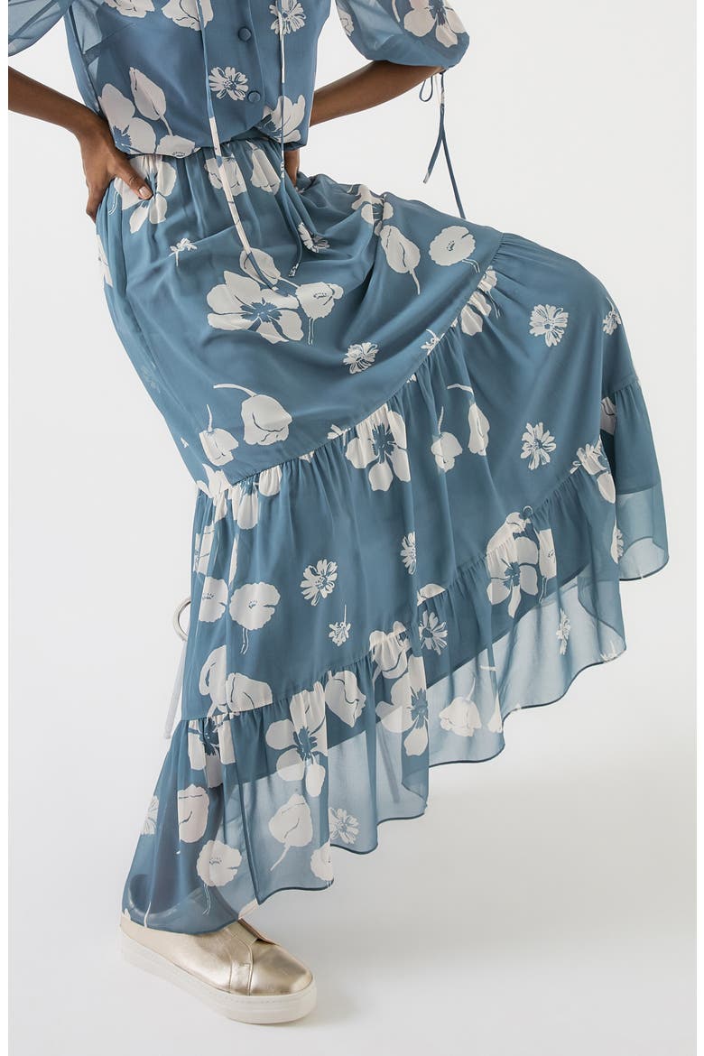 Rumi Floral Tiered Maxi Skirt, Alternate, color, BLUE MULTI