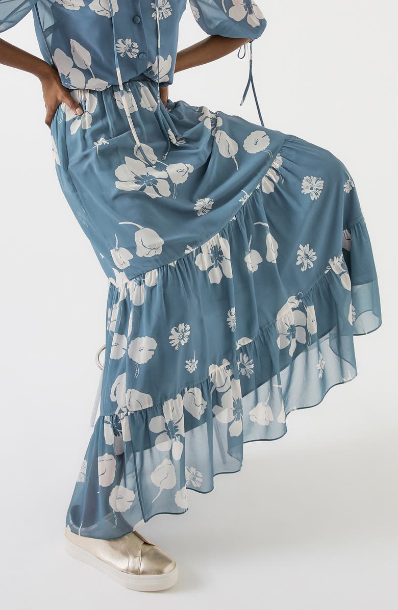 LK Bennett Rumi Floral Tiered Maxi Skirt, Alternate, color, Blue Multi