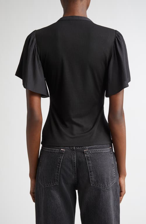 Shop Ramy Brook Colette Mixed Media Flutter Sleeve Top In Black