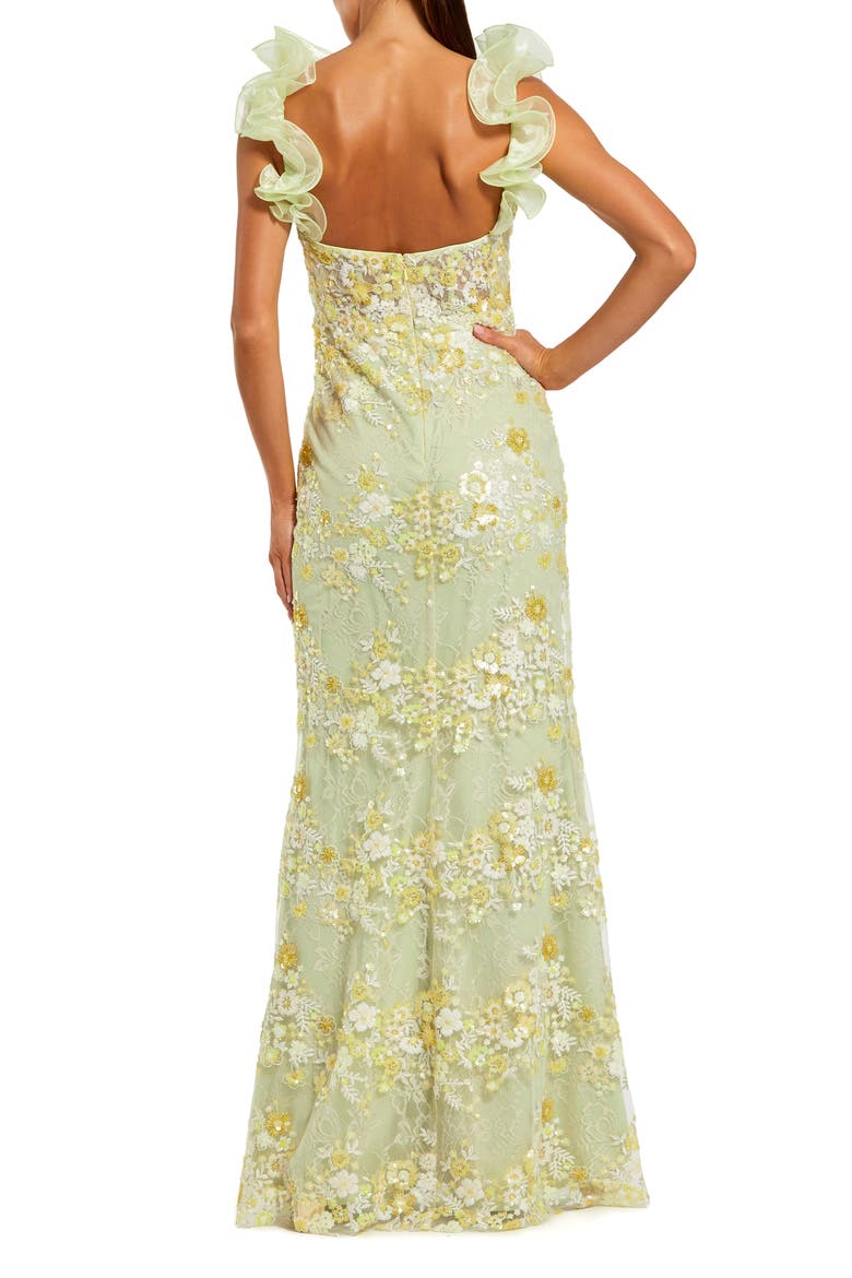 Embroidered Lace Floral Gown with Ruffle Straps, Alternate, color, Sage Multi