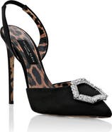 PHILIPP PLEIN Satin Decollete Slingback Hi-Heels Crystal Hexagon Women