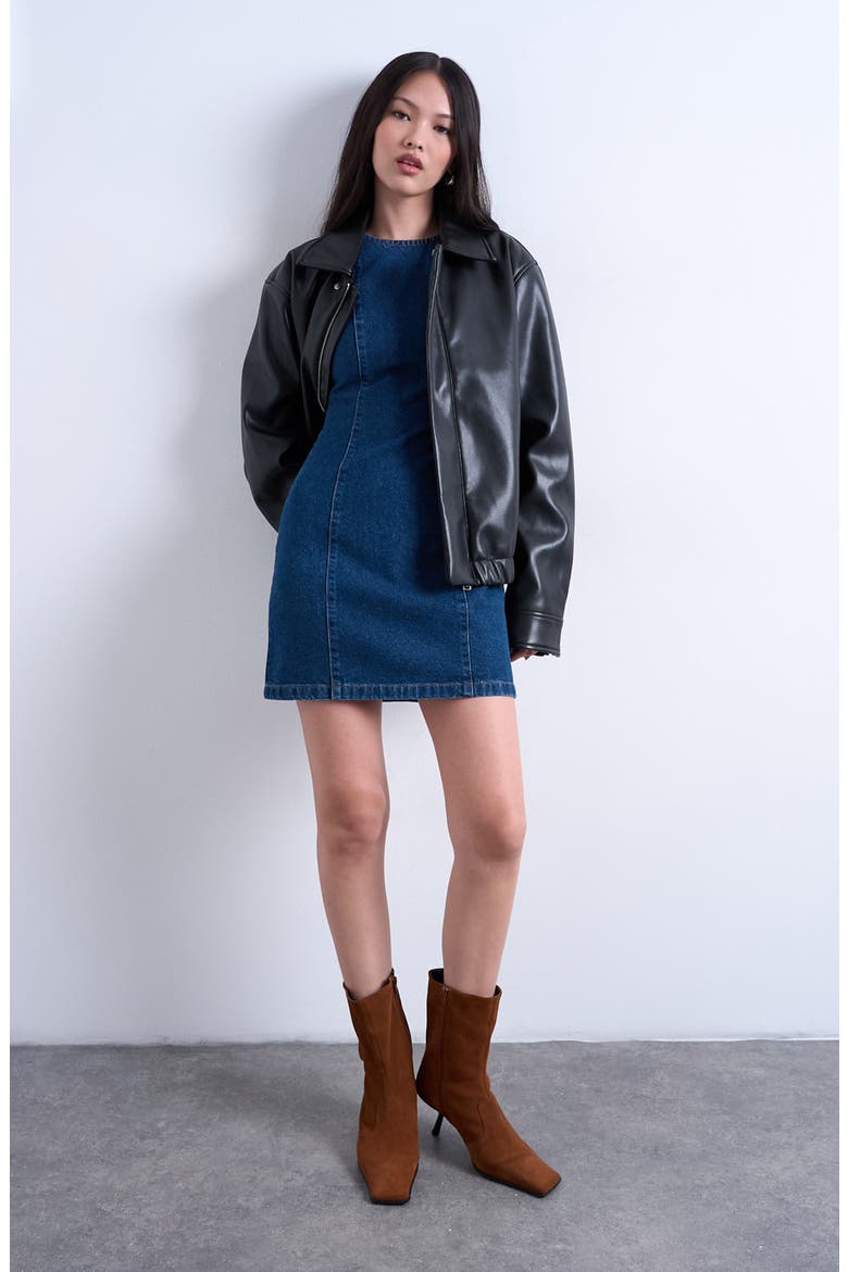 Sleeveless Denim Shift Minidress, Alternate, color, MEDIUM BLUE