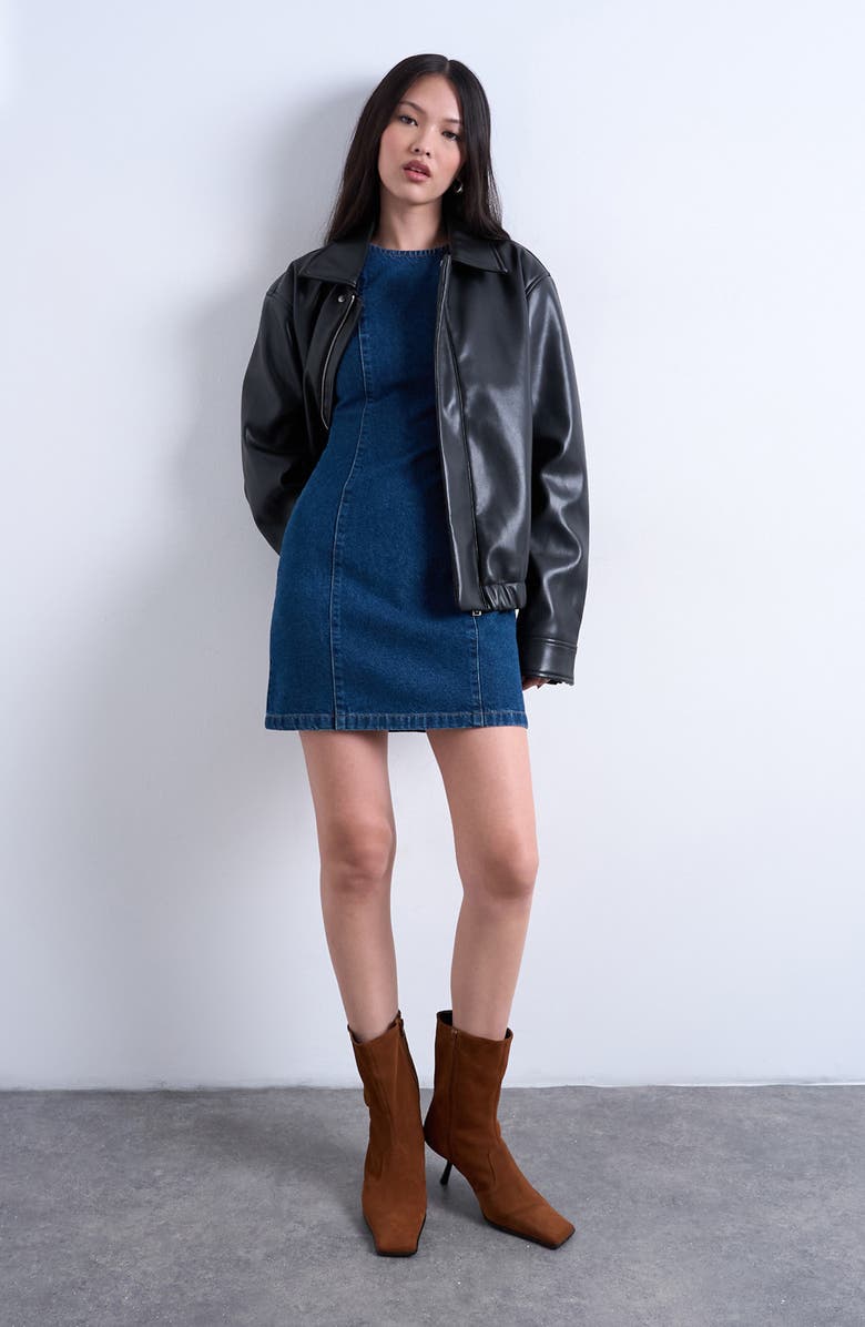 Topshop Sleeveless Denim Shift Minidress, Alternate, color, Medium Blue