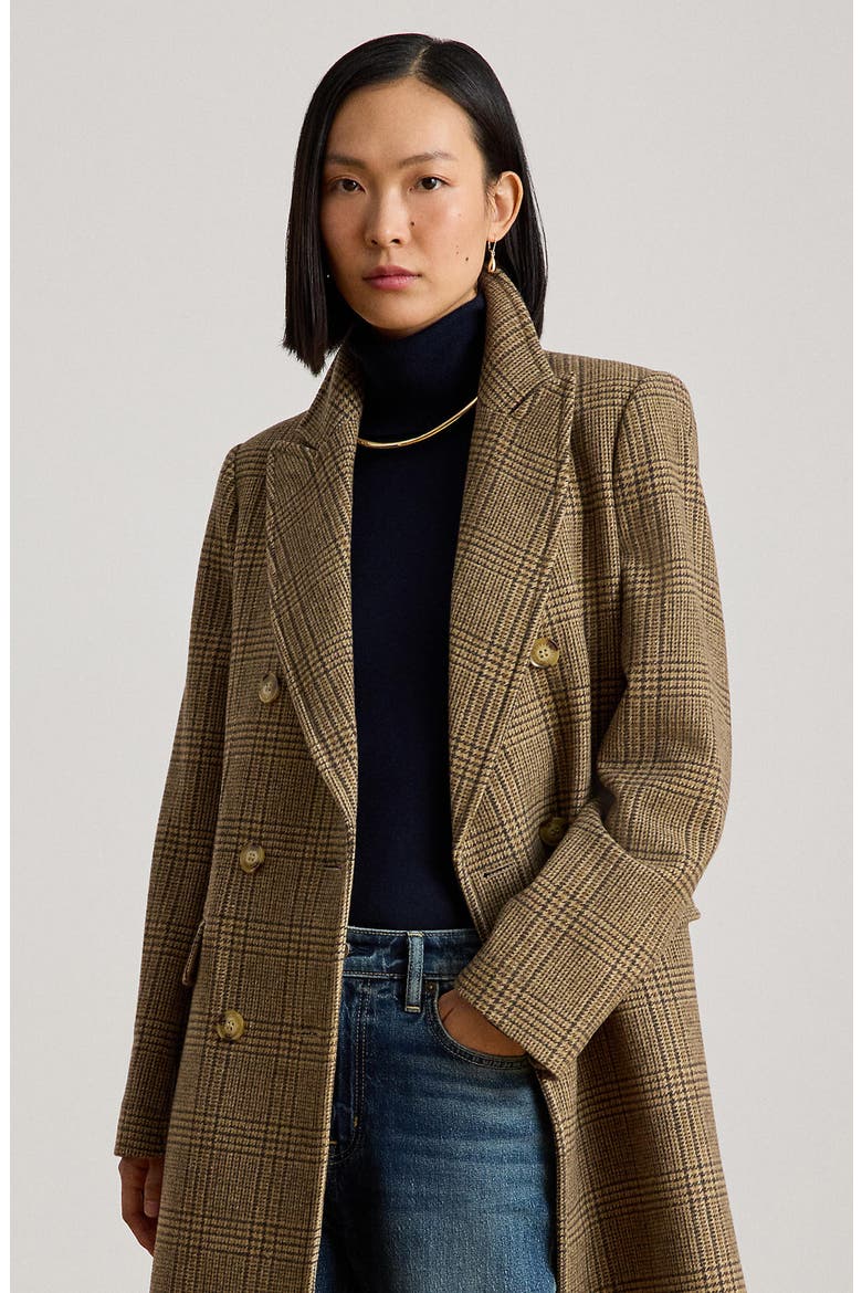 Double Breasted Wool Blend Coat, Alternate, color, HAZEL PLAID