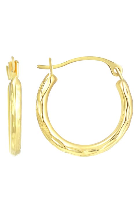 14K Gold Diamond Cut Hoop Earrings