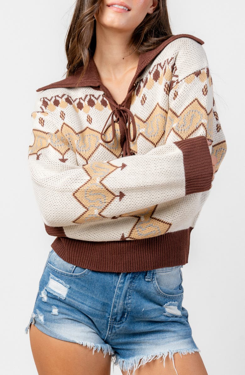 Beivy Geometric Tie Sweater, Alternate, color, Cream Mix