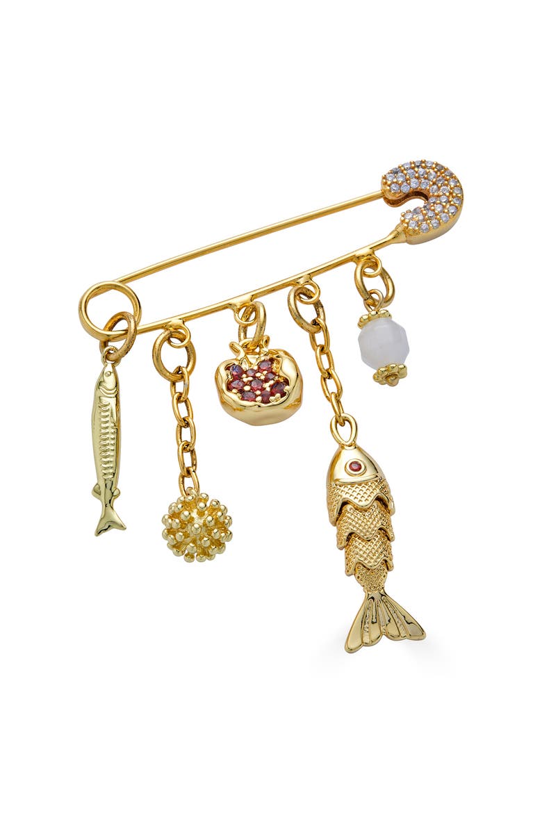 Fish and Pomegranate Brooch, Main, color, Gold