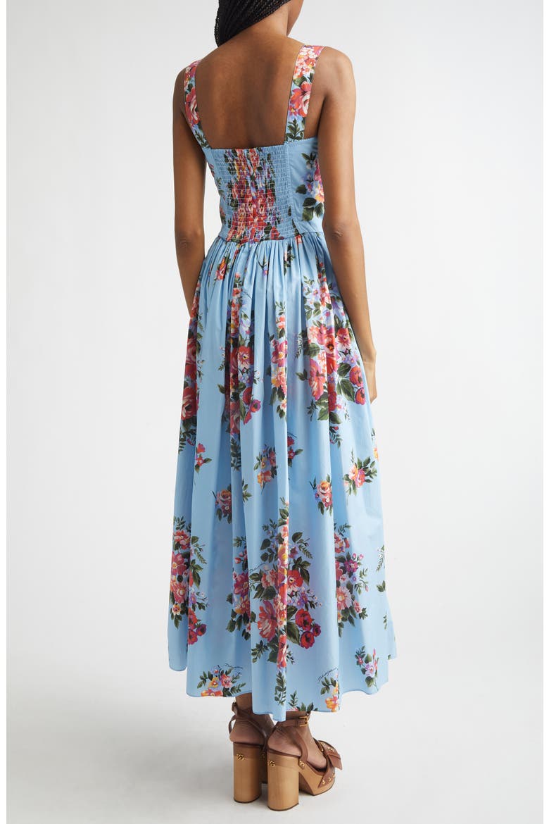 Floral Bouquet Print Pleated Poplin Fit & Flare Dress, Alternate, color, FIORI CELESTE
