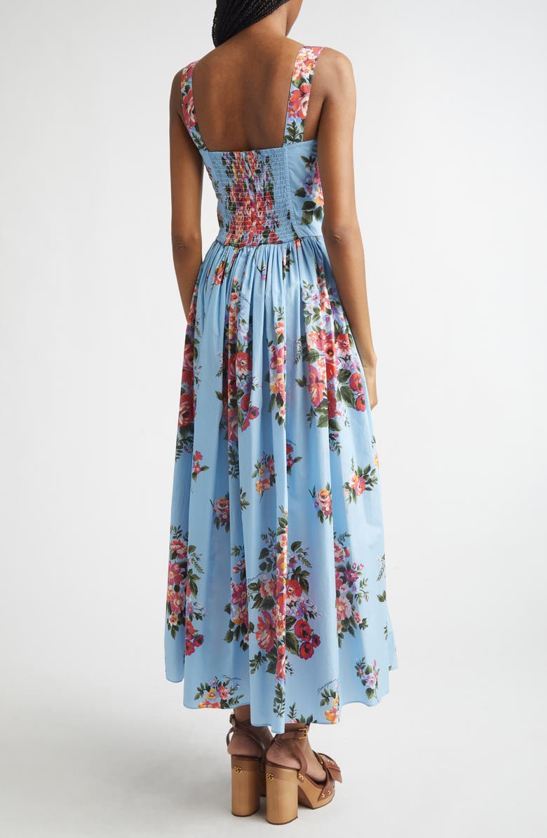 Dolce&Gabbana Floral Bouquet Print Pleated Poplin Fit & Flare Dress, Alternate, color, Fiori Celeste
