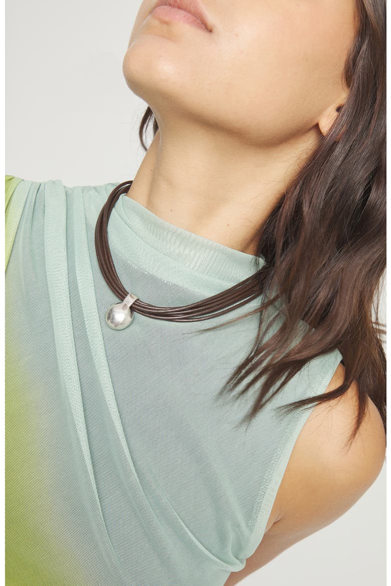 Leather Necklace with Large Sterling Silver-Plated Dial, Alternate, color, Silver