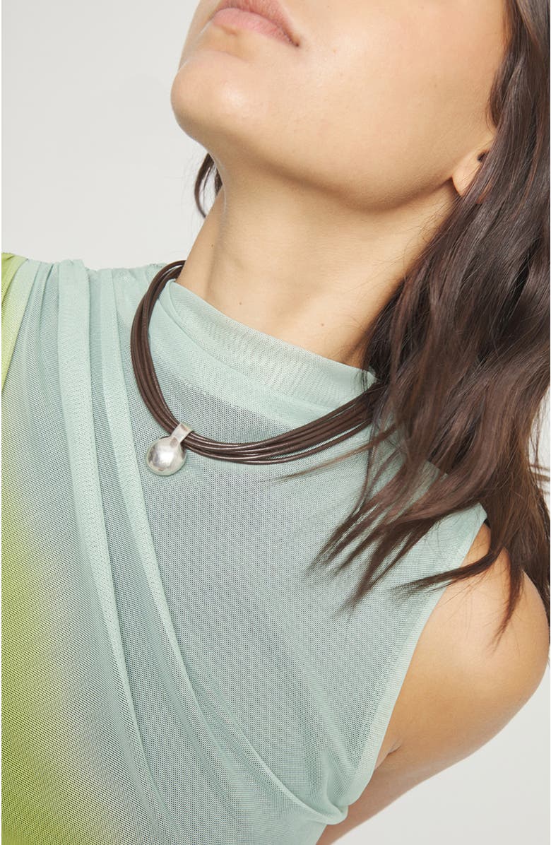 UNODE50 Leather necklace with large sterling silver-plated dial, Alternate, color, Silver