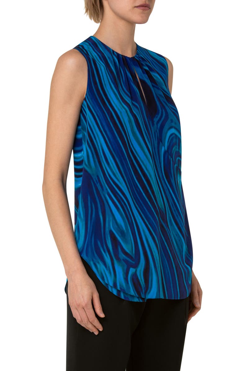 Akris punto Earth Print Sleevess Silk Blouse, Alternate, color, Azure Multicolor