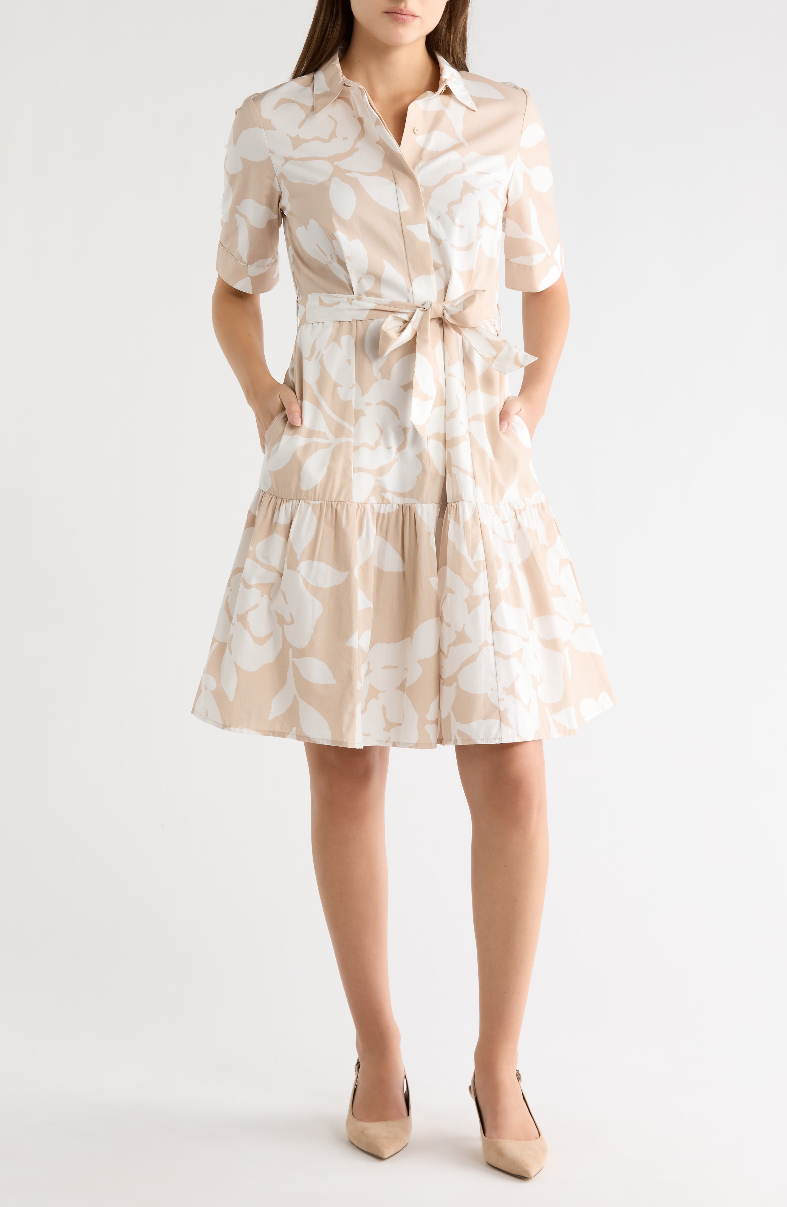 Calvin Klein Floral Short Sleeve Cotton Shirtdress