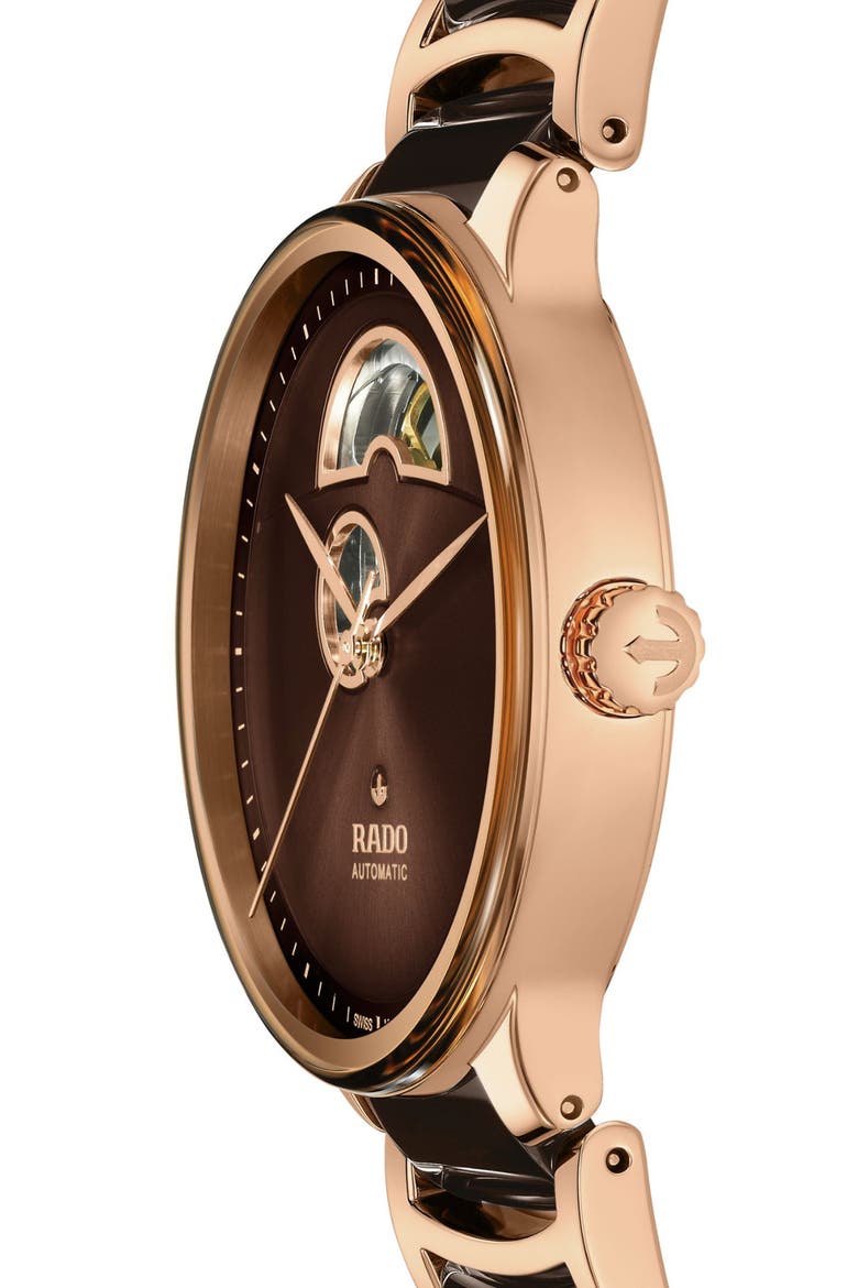 Centrix Open Heart Automatic Ceramic Bracelet Watch, 39.5mm, Alternate, color, BROWN