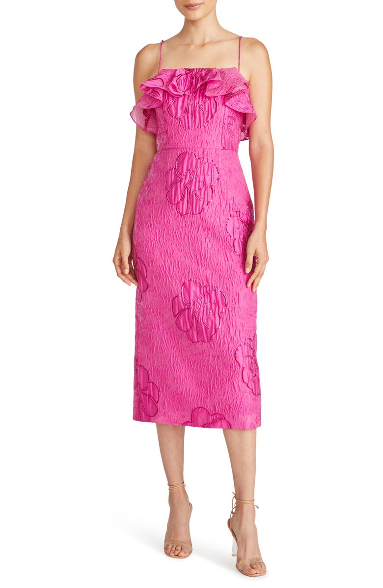 ML Monique Lhuillier Cynthia Metallic Floral Jacquard Cocktail Midi Dress, Main, color,