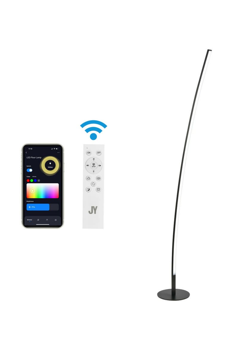 Malthe 71" Modern Contemporary Aluminum/Iron Arc Integrated LED Floor Lamp, Black, Main, color, Black